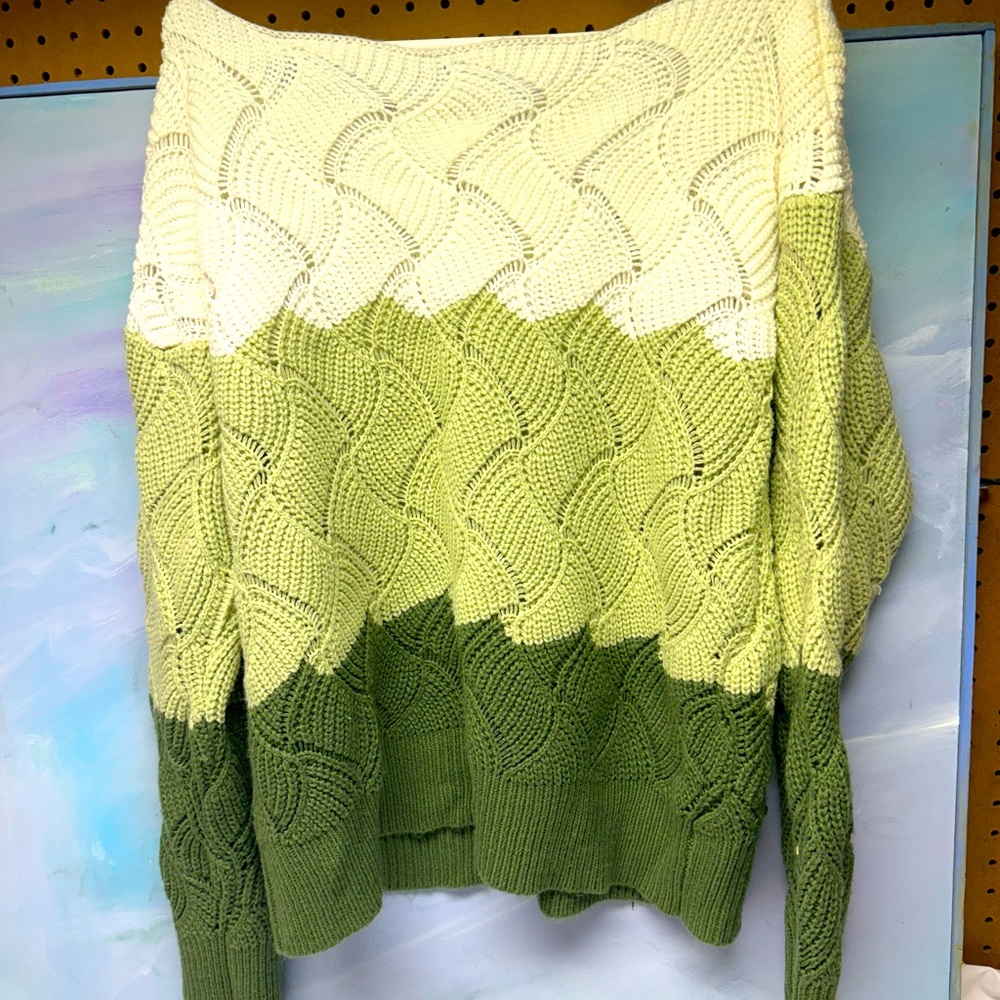 Multi color green and cream crochet sweater